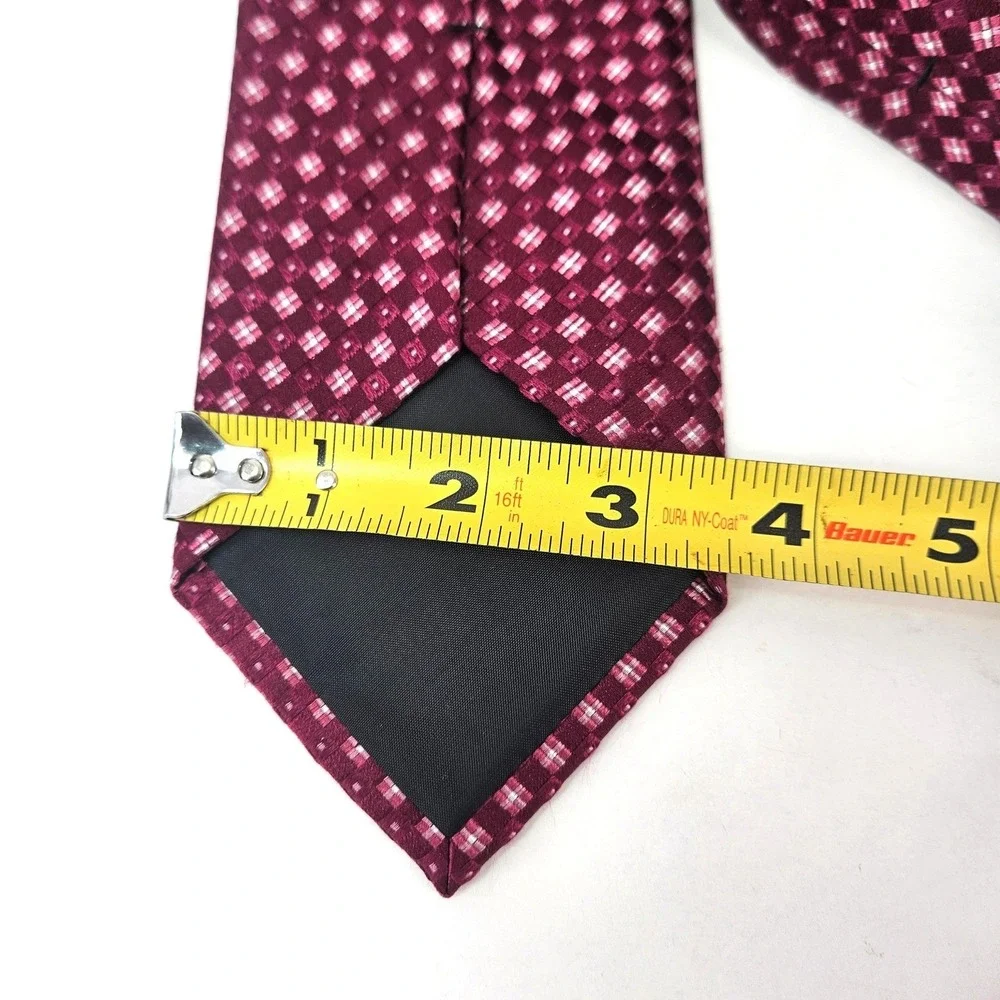 Michael Kors Burgundy Pink Geometric‎ Squares Pattern Silk Men's Neck Tie 3.5